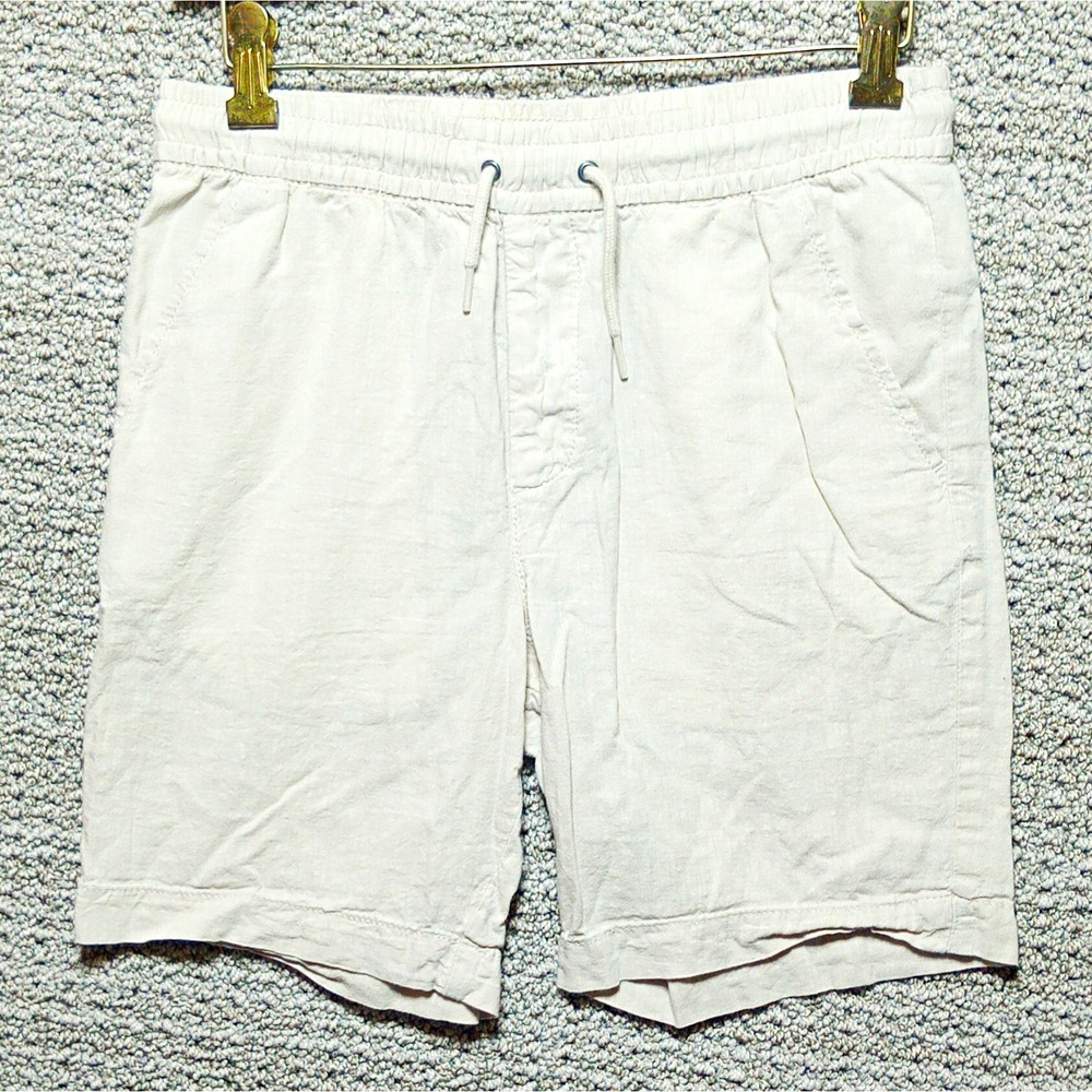 #F17-GAP Kids Beige Linen Shorts Boys 2XL Solid Drawstring Elastic Waist Pockets